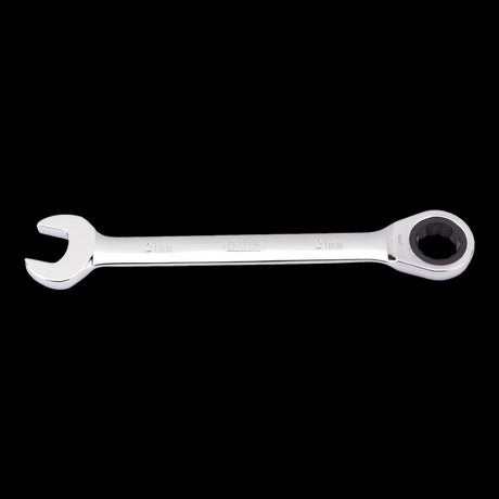 DRAPER 21mm Ratcheting Combination Spanner, durable chrome vanadium steel, for efficient fastening in tight spaces.