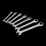 DRAPER 7pc HI-TORQ® Metric Ratcheting Spanner Set with 90-tooth ratchet, chrome vanadium steel, 15° angled open end for tight spaces.