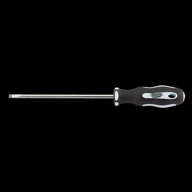 DRAPER Ergo Screwdriver with 150mm hardened SVCM blade, soft-grip handle, and sand-blasted tips for superior grip and comfort.