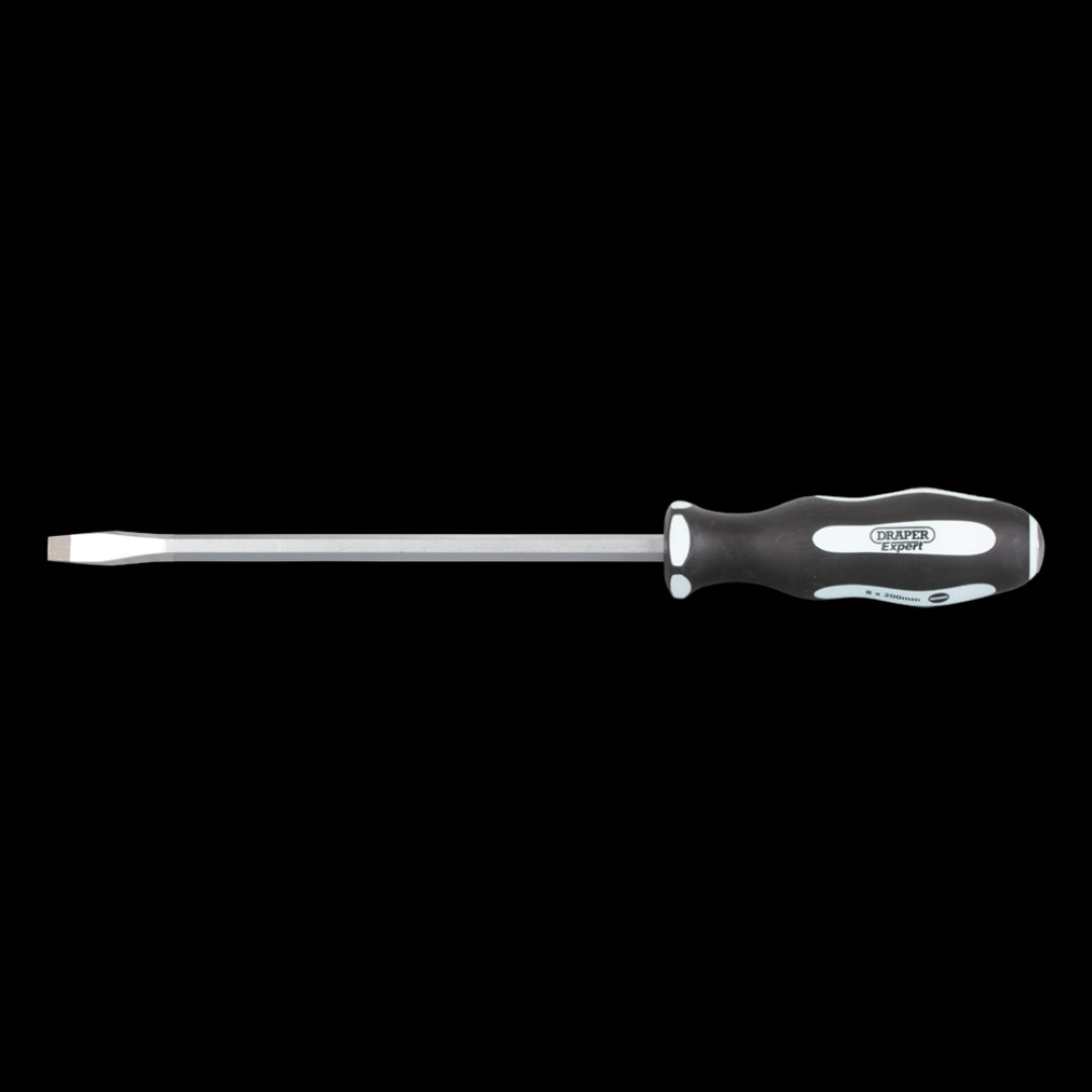 DRAPER Ergo Screwdriver 200mm x 8mm with ergonomic soft grip handle for comfort and precision in various DIY tasks.