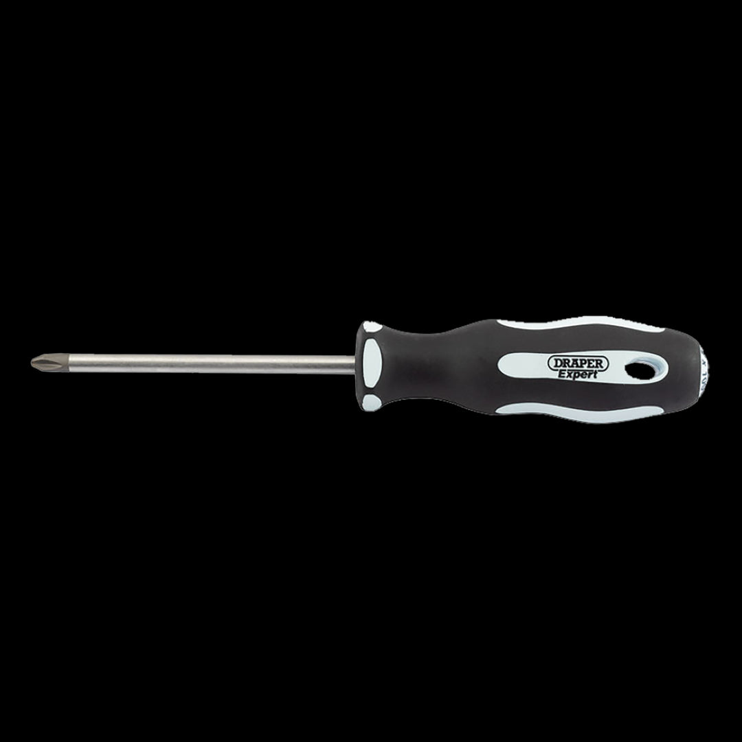 DRAPER Ergo Screwdriver (100mm x PH2) with ergonomic soft-grip handle, durable SVCM blade, and superior grip sand blasted tips.