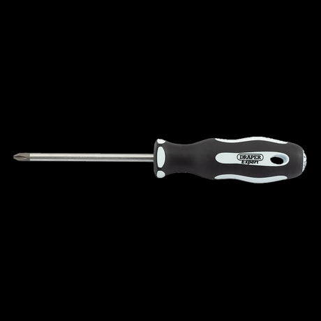 DRAPER Ergo Screwdriver (100mm x PH2) with ergonomic soft-grip handle, durable SVCM blade, and superior grip sand blasted tips.