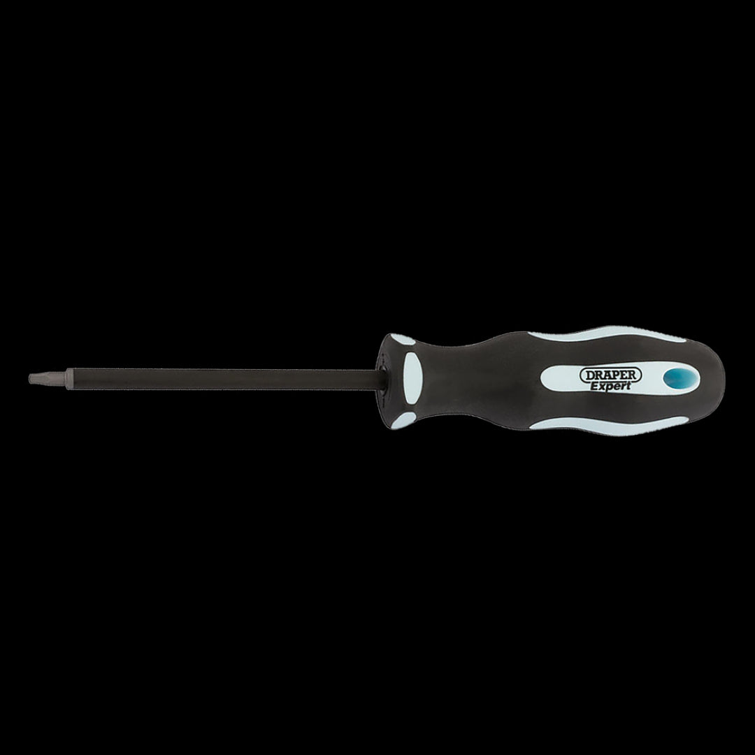 DRAPER Ergo Screwdriver with 100mm SVCM blade, satin chrome finish, and soft-grip handle for durability and precision.