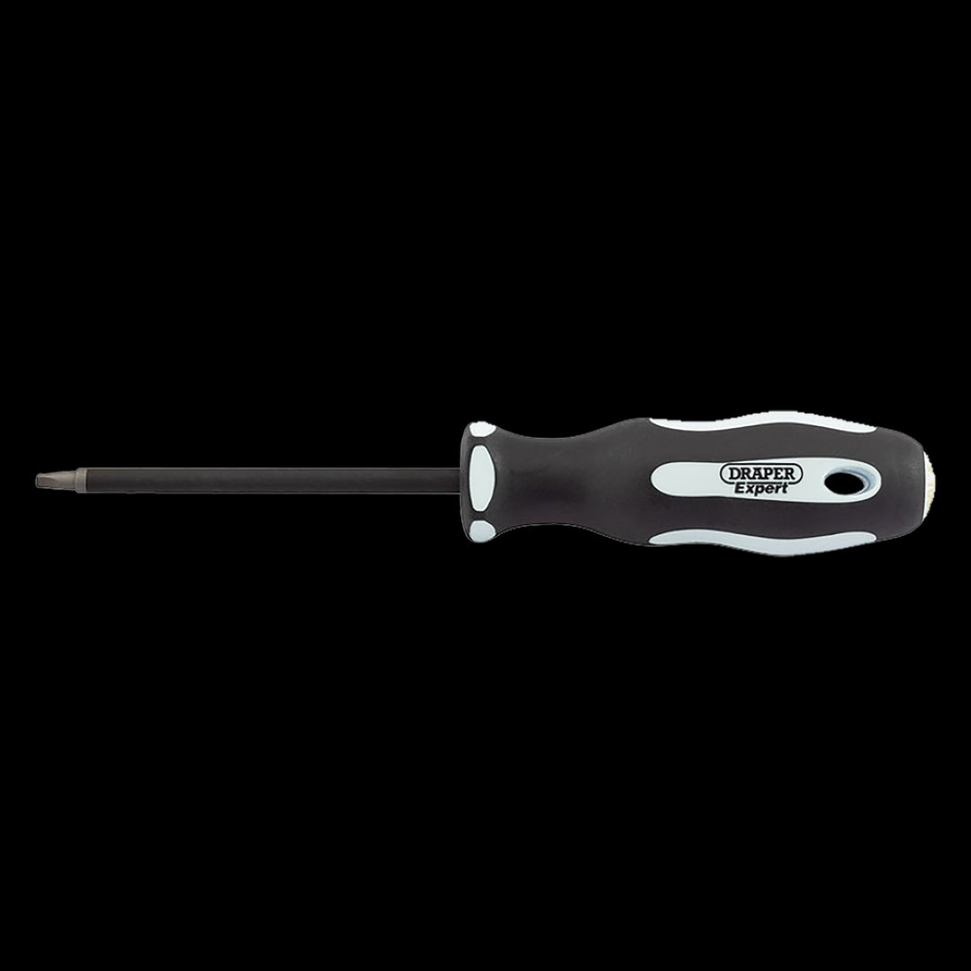 Draper Ergo Screwdriver with 100mm SVCM blade, ergonomic soft-grip handle, and sand-blasted tips for superior grip.