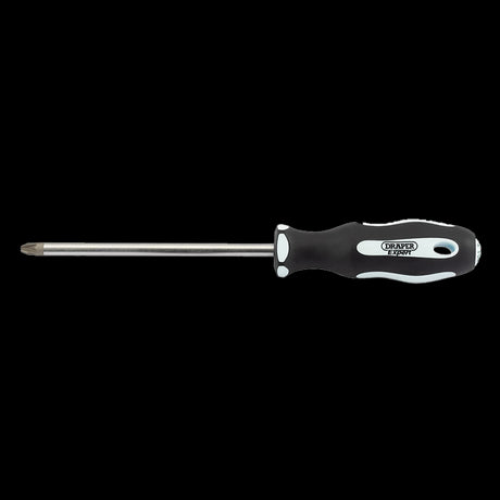 DRAPER Ergo Screwdriver with 150mm length, PZ3 tip, soft-grip handle, and corrosion-resistant satin chrome finish.