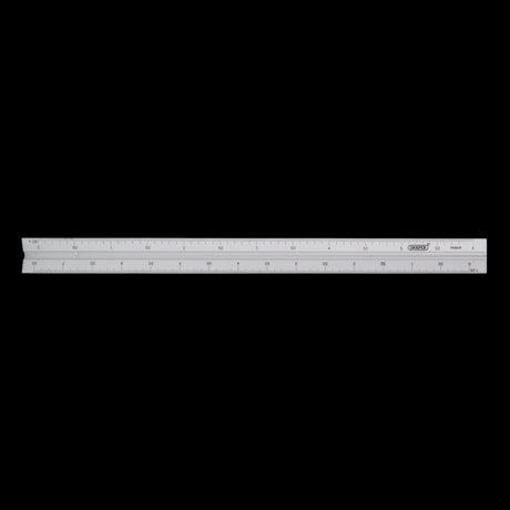 Aluminum triangle scale rule, 300mm, featuring multiple graduations for precise architectural and engineering drawings.