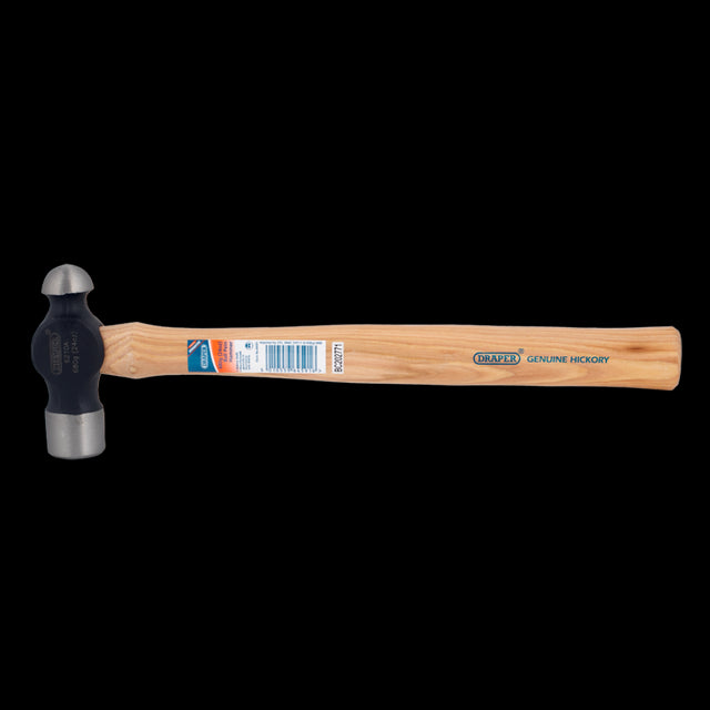 DRAPER 24oz Wood Ball Pein Hammer with forged steel head and hickory shaft for precision in metalworking tasks.