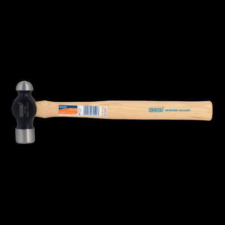 DRAPER 32oz Wood Ball Pein Hammer featuring a forged high carbon steel head and a comfortable hickory shaft for precise metalwork.