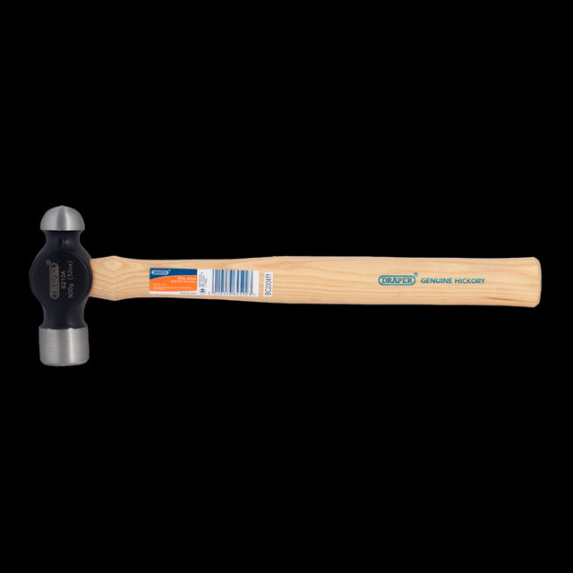 DRAPER 32oz Wood Ball Pein Hammer featuring a forged high carbon steel head and a comfortable hickory shaft for precise metalwork.