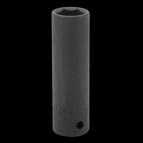 DRAPER 16mm deep impact socket, chrome vanadium steel, 6-point design for durability, corrosion-resistant, ideal for impact wrenches.