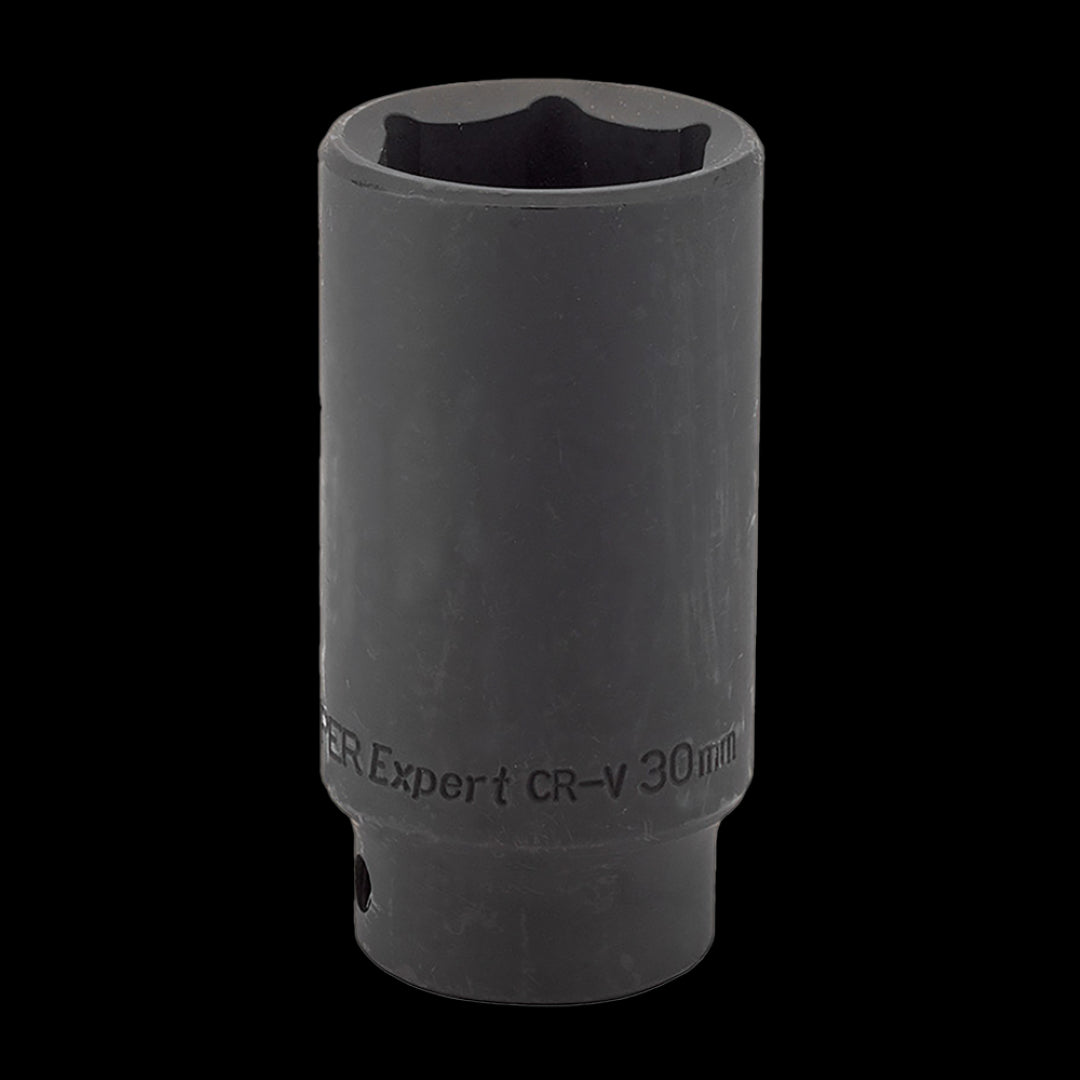 30mm deep impact socket for 1/2" drive, designed for use with air or electric wrenches, ensuring safety and durability.