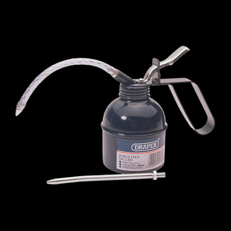 DRAPER 300ml Force Feed Oil Can with flexible spout for precise lubrication in hard-to-reach areas, ergonomic and durable design.