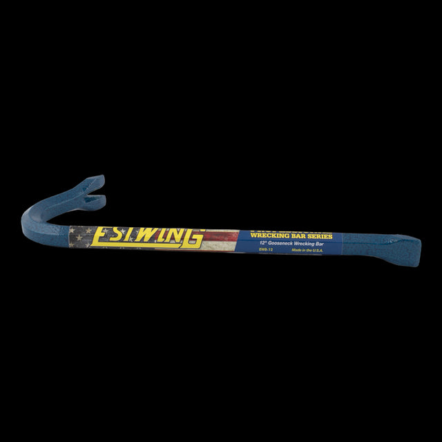 ESTWING Wrecking Bar with gooseneck design, angled chisel for prying, and slotted end for pulling nails, 300mm x 13mm.