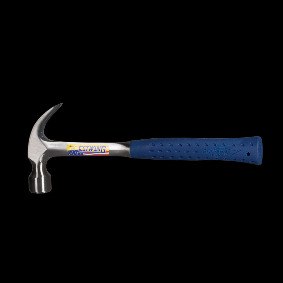 ESTWING 22oz Claw Hammer with solid steel construction, longer handle for striking power, and Shock Reduction Grip for comfort.