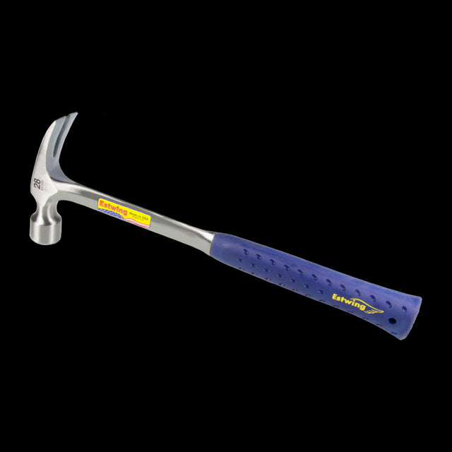 ESTWING 28oz Framing Hammer with solid steel construction, extended handle for power, and Shock Reduction Grip for comfort.