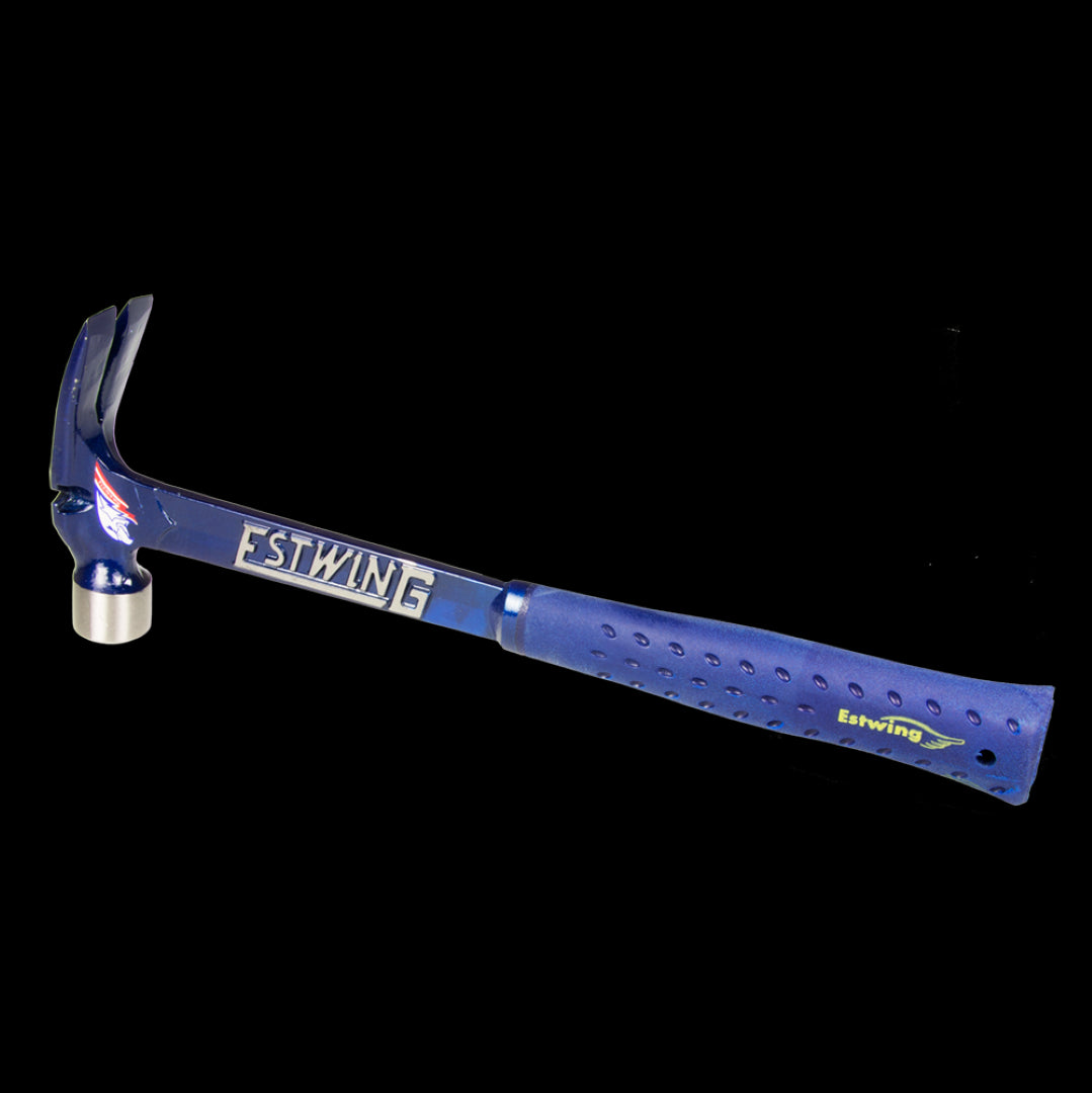 ESTWING 19oz Ultra Blue Series Hammer with smooth face, durable one-piece steel design, and Shock Reduction Grip for comfort.