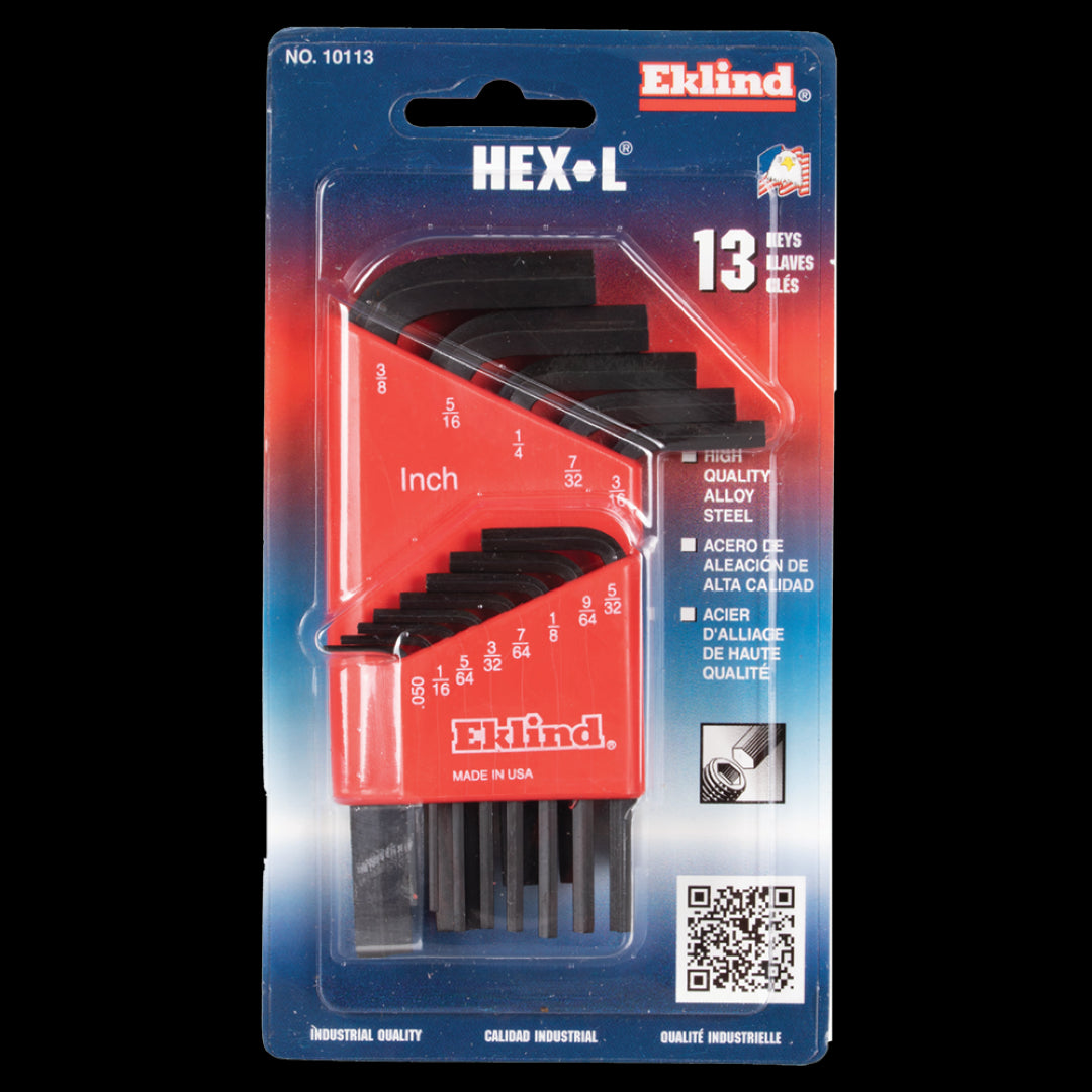 13-piece EKLIND Short Hex Key Set with rust-resistant black finish, ideal for DIY and professional use.