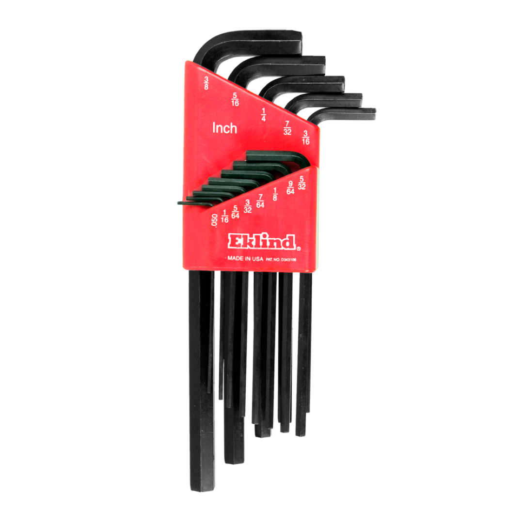 13-piece EKLIND Long Hex Key Set features durable alloy steel tools with rust-resistant finish and convenient holder for organization.