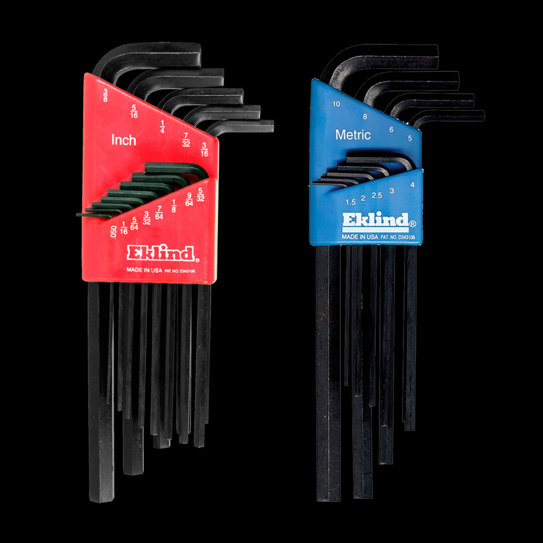 22-piece EKLIND Long Hex Key Set with holder, made of strong alloy steel, featuring rust-resistant black finish for durability.