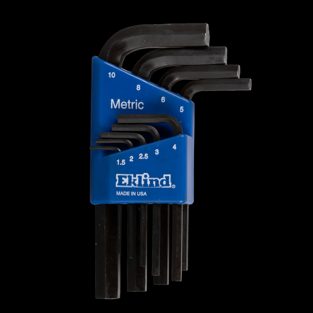 9-piece EKLIND Short Metric Hex Key Set featuring durable Eklind Alloy Steel construction with rust-resistant black finish.