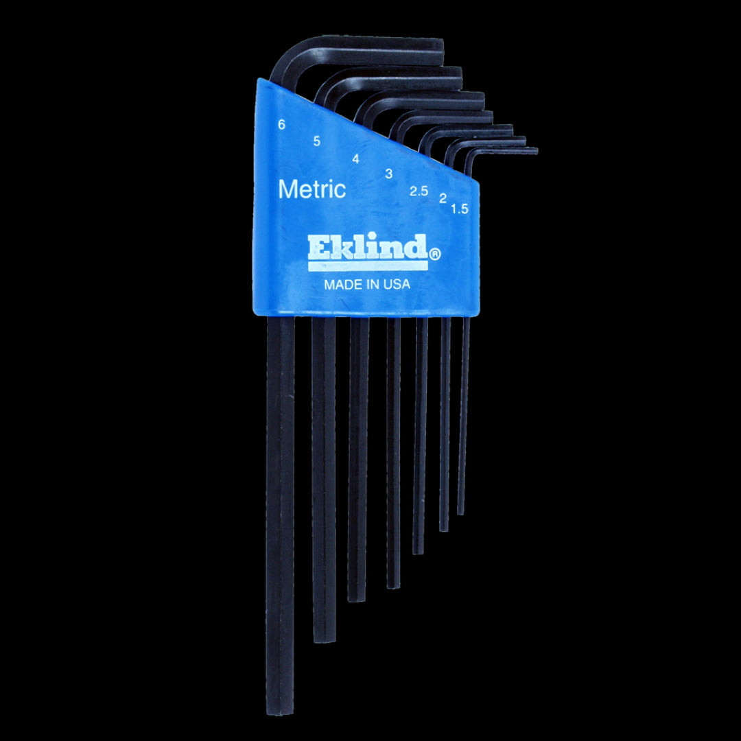 EKLIND Long Metric Hex Key Set - 7 pieces, high-quality alloy steel, ergonomic holder, rust-resistant, ideal for DIY and professional tasks.