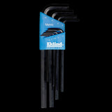 EKLIND Long Metric Hex Key Set with 9 durable, heat-treated keys in a compact holder, perfect for precision fastening tasks.