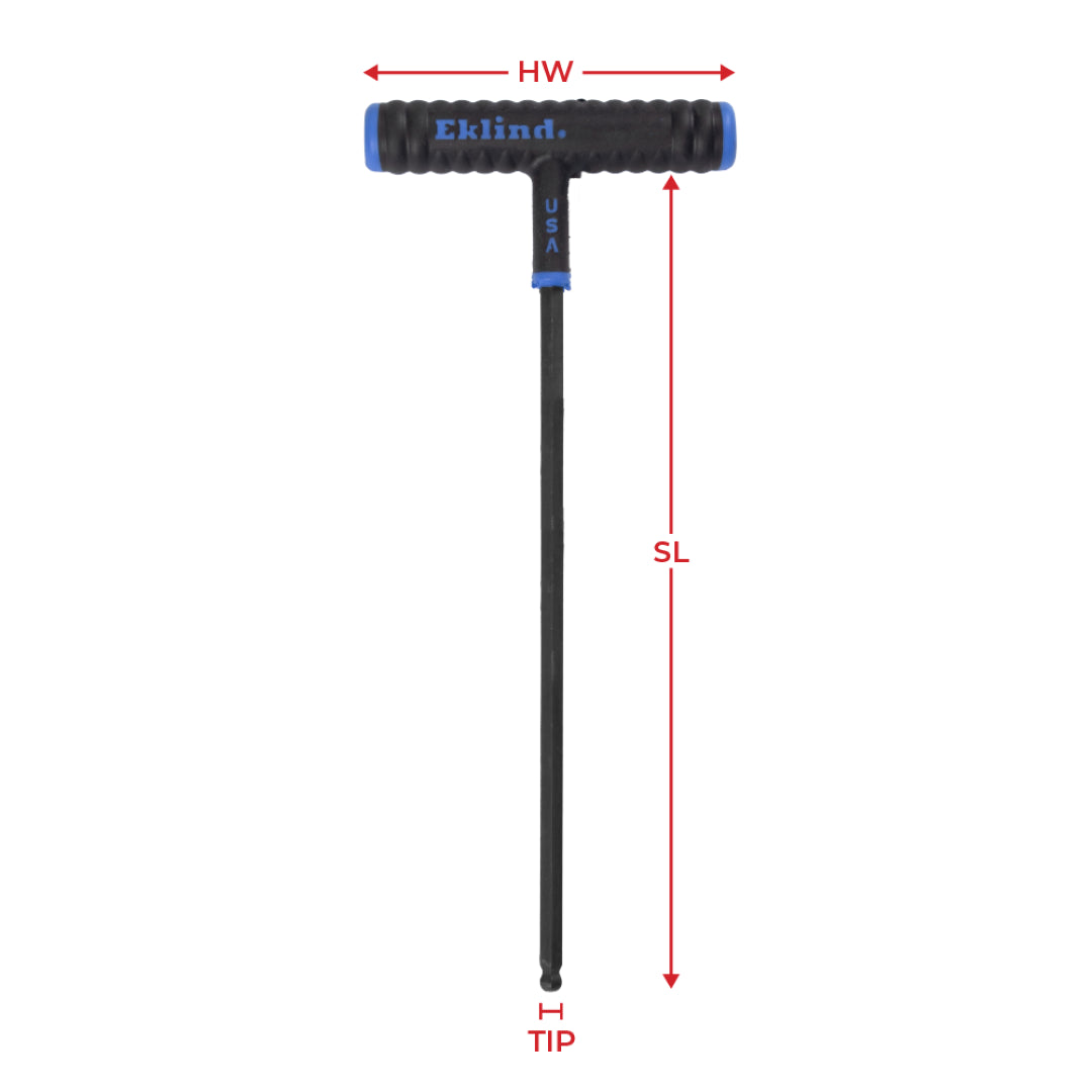 EKLIND Ball End T-Key, 225mm x 5mm, featuring a durable design, rust-resistant finish, and 30-degree angle capability.