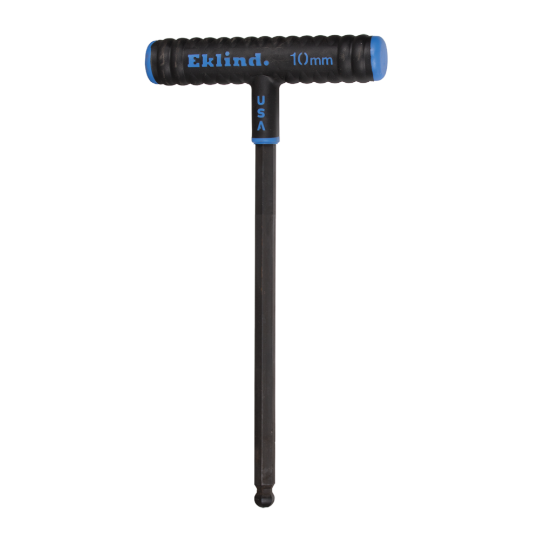 EKLIND Ball End T-Key, 225mm, 10mm tip, durable alloy steel, 30-degree engagement, soft grip for comfort and slip resistance.
