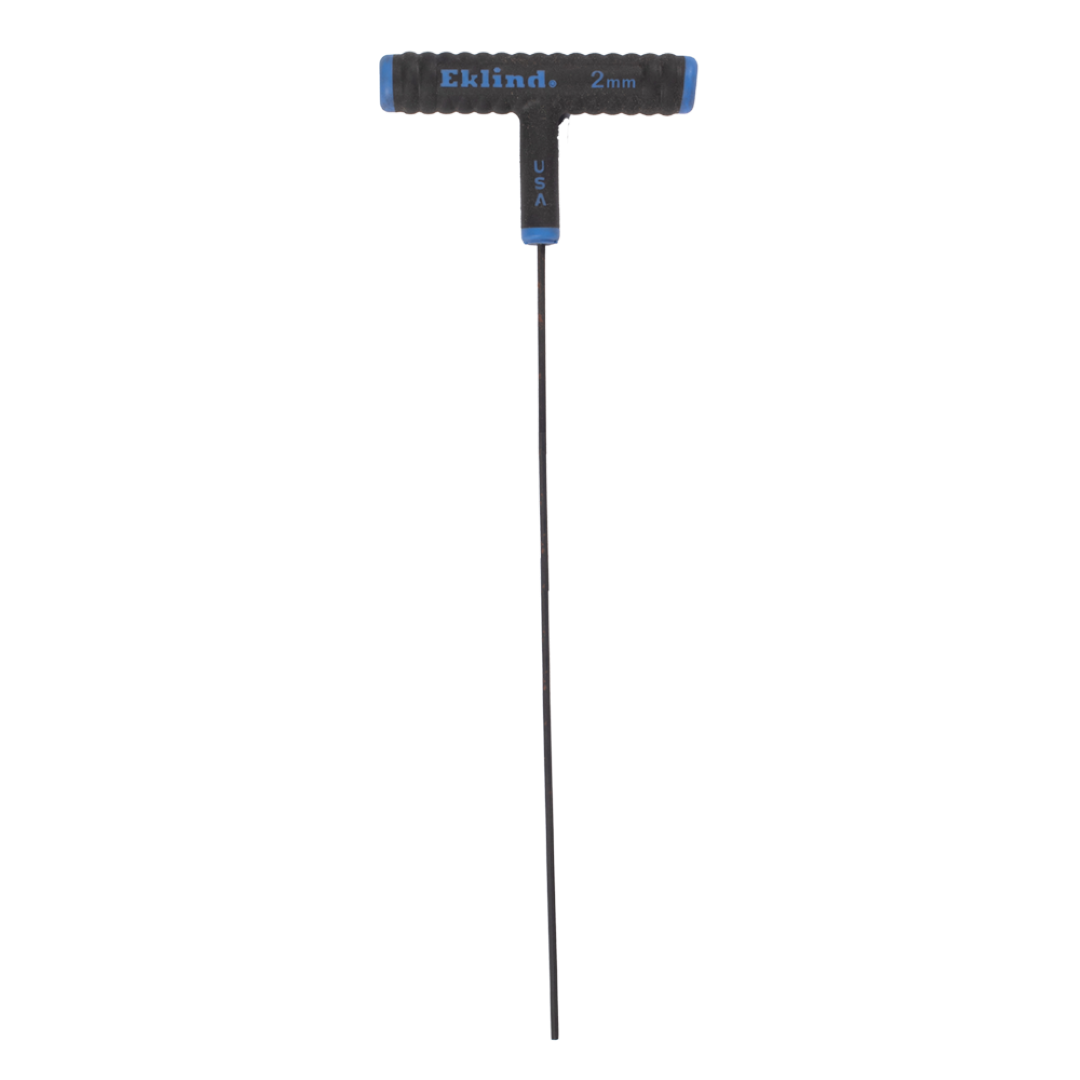 EKLIND Hex End T-Key with 225mm shaft and 2mm tip, featuring ergonomic handle for comfort and rust-resistant finish.