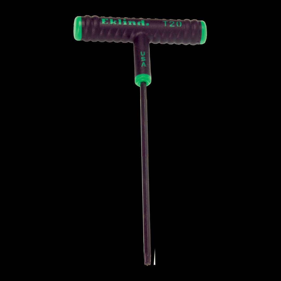 EKLIND Torx T-Key TX20 with 150mm reach, T-handle for leverage, soft grip, and rust-resistant finish for durable fastener driving.