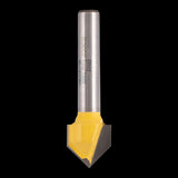 Carbide-tipped ECONOCUT 90° Vee Groove Bit with two flutes, ideal for precise decorative carving and clean mitre joints.