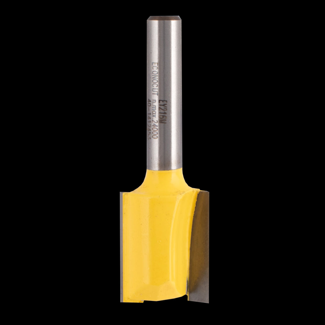 Carbide-tipped ECONOCUT straight bit with 2 flutes, 16mm cutting diameter, ideal for precision routing tasks.