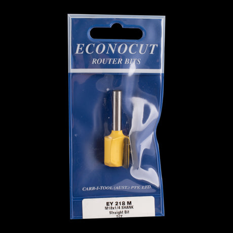 Carbide-tipped ECONOCUT Straight Bit designed for precise routing, featuring a two-flute design and 18mm diameter for clean cuts.