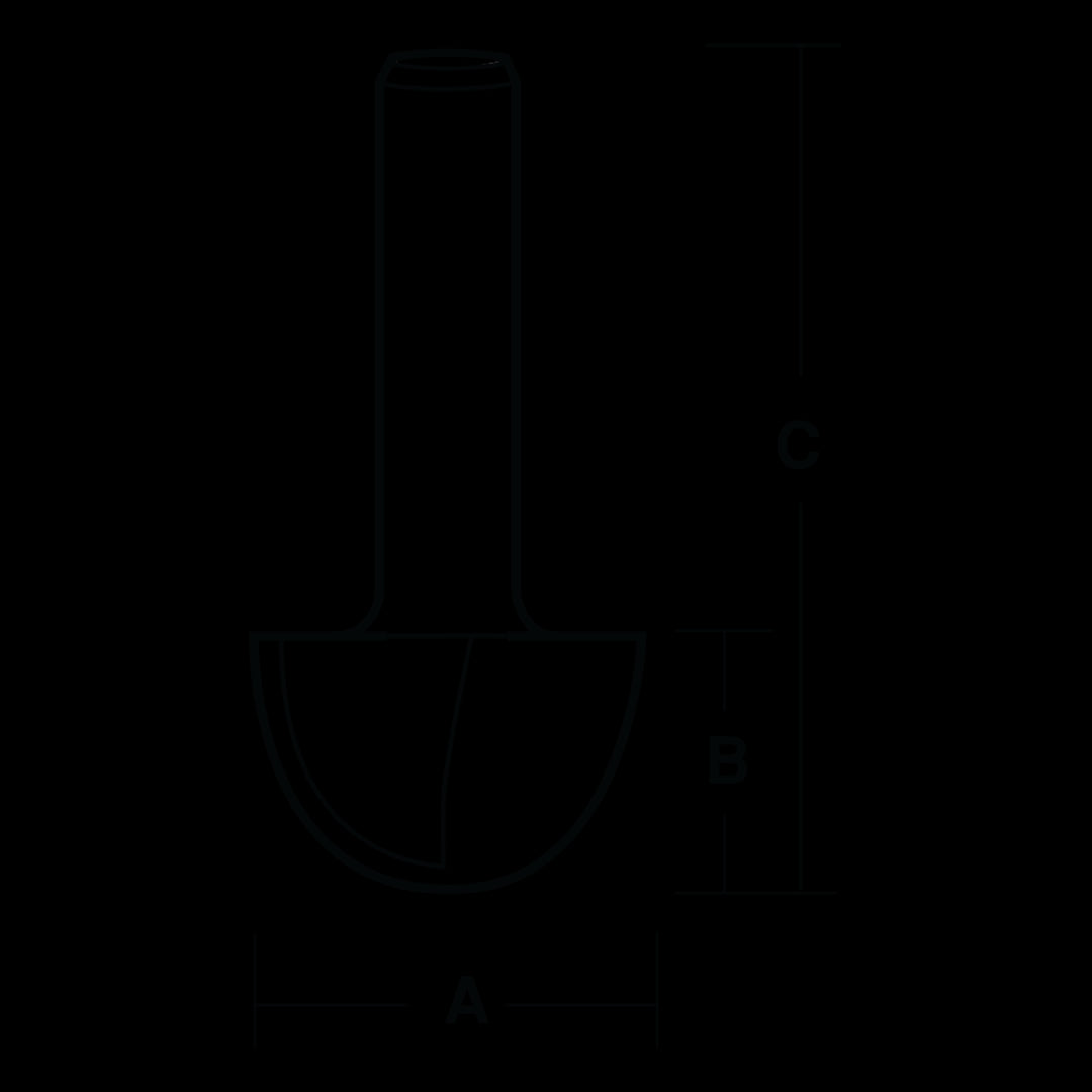 Carbide-tipped ECONOCUT Core Box Bit for precise fluting, measuring 12.7mm diameter and 9.5mm cutting length, ideal for woodworking.