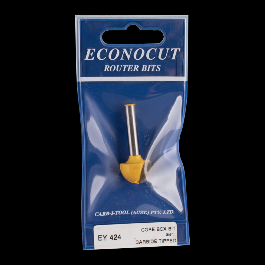 ECONOCUT Core Box Bit: 2-flute carbide-tipped bit for precise fluting on flat surfaces, ideal for detailed woodworking projects.