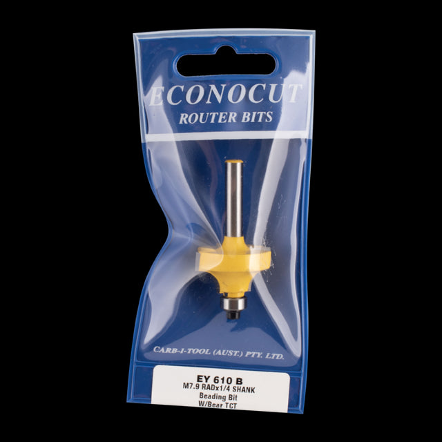 ECONOCUT Beading Bit with ball bearing guide, carbide-tipped, 2 flute design for precise woodworking edging and grooving.