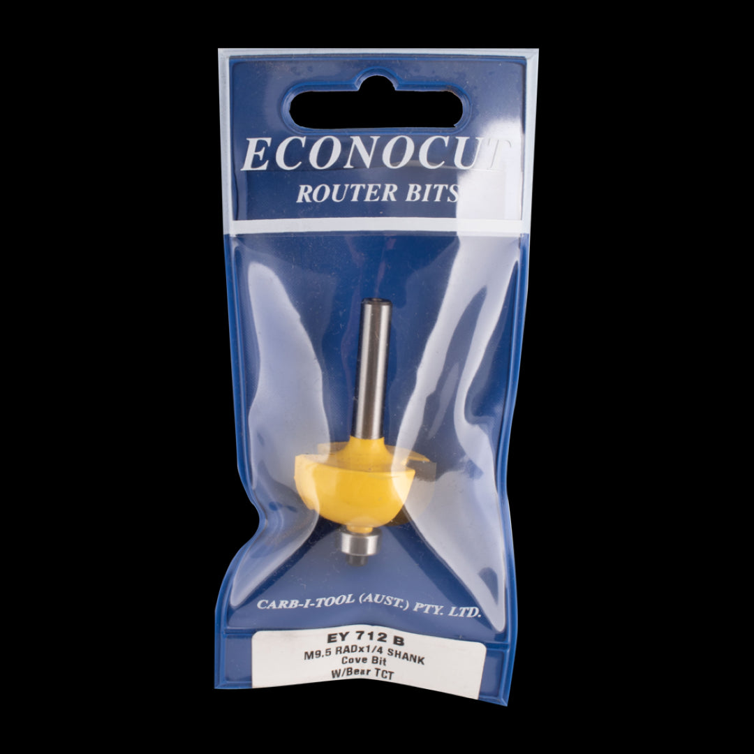 ECONOCUT Cove Bit with ball bearing guide for precise concave edges and decorative finishes; carbide-tipped, 2-flute design.