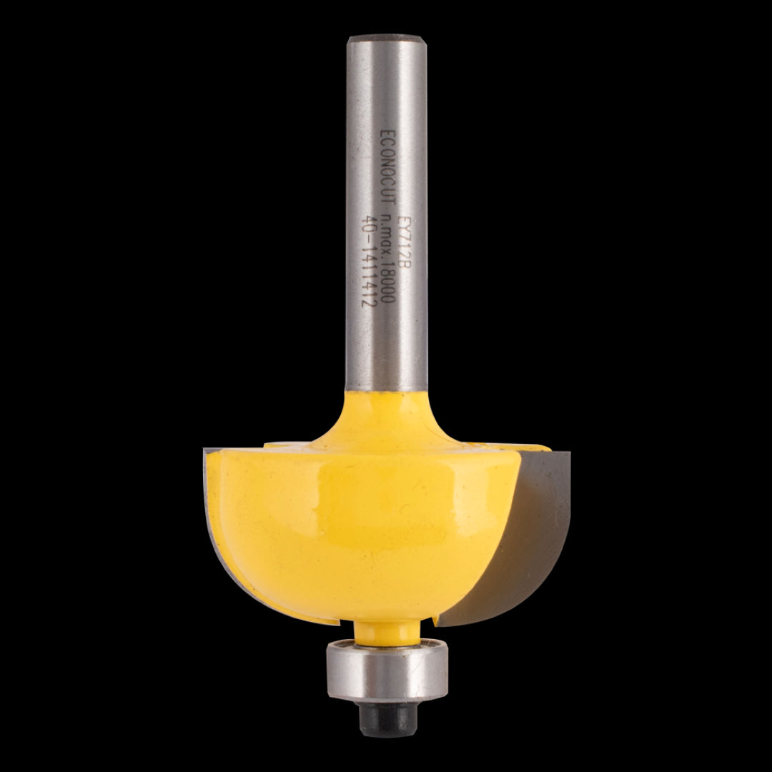 Carbide-tipped ECONOCUT Cove Bit with ball bearing guide for precise decorative edges and concave joints in woodworking.