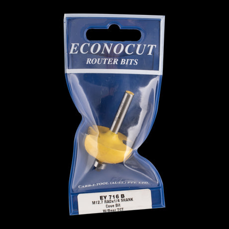 Carbide-tipped ECONOCUT Cove Bit with ball bearing guide, ideal for decorative edges and precise concave cuts in woodworking.