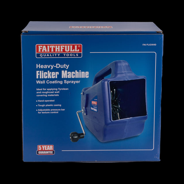 FAITHFULL Heavy-Duty Flicker Machine: a blue hand-operated sprayer with 12 pressure settings for precise wall coating applications.