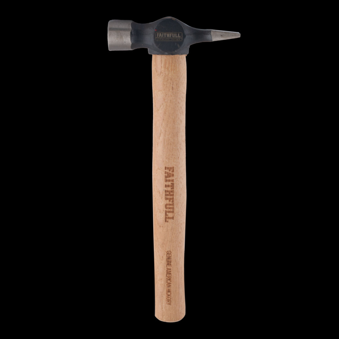 Image of the FAITHFULL 16oz Hickory Joiners Hammer showcasing its precision-ground pein and ergonomic hickory handle for effective carpentry.