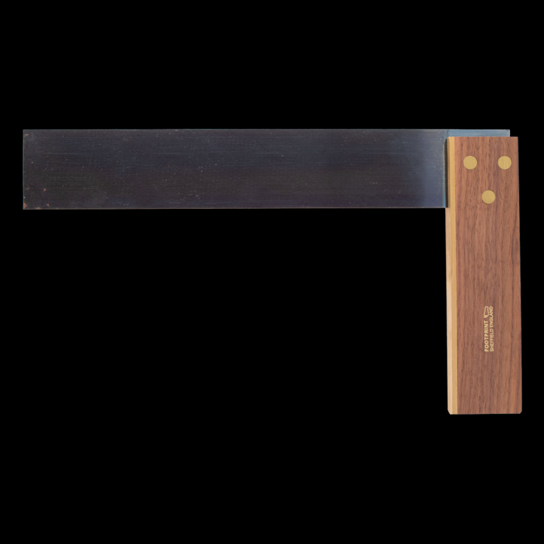 FOOTPRINT 265mm Carpenters Square with hardened steel blade, Walnut wood stock, and precision brass rivets for accurate woodworking.