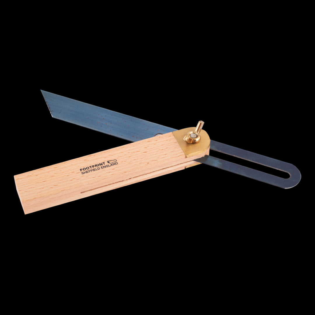 FOOTPRINT 228mm Carpenters Sliding Bevel, a precision tool with a corrosion-resistant blade and Beechwood handle for angle checking.