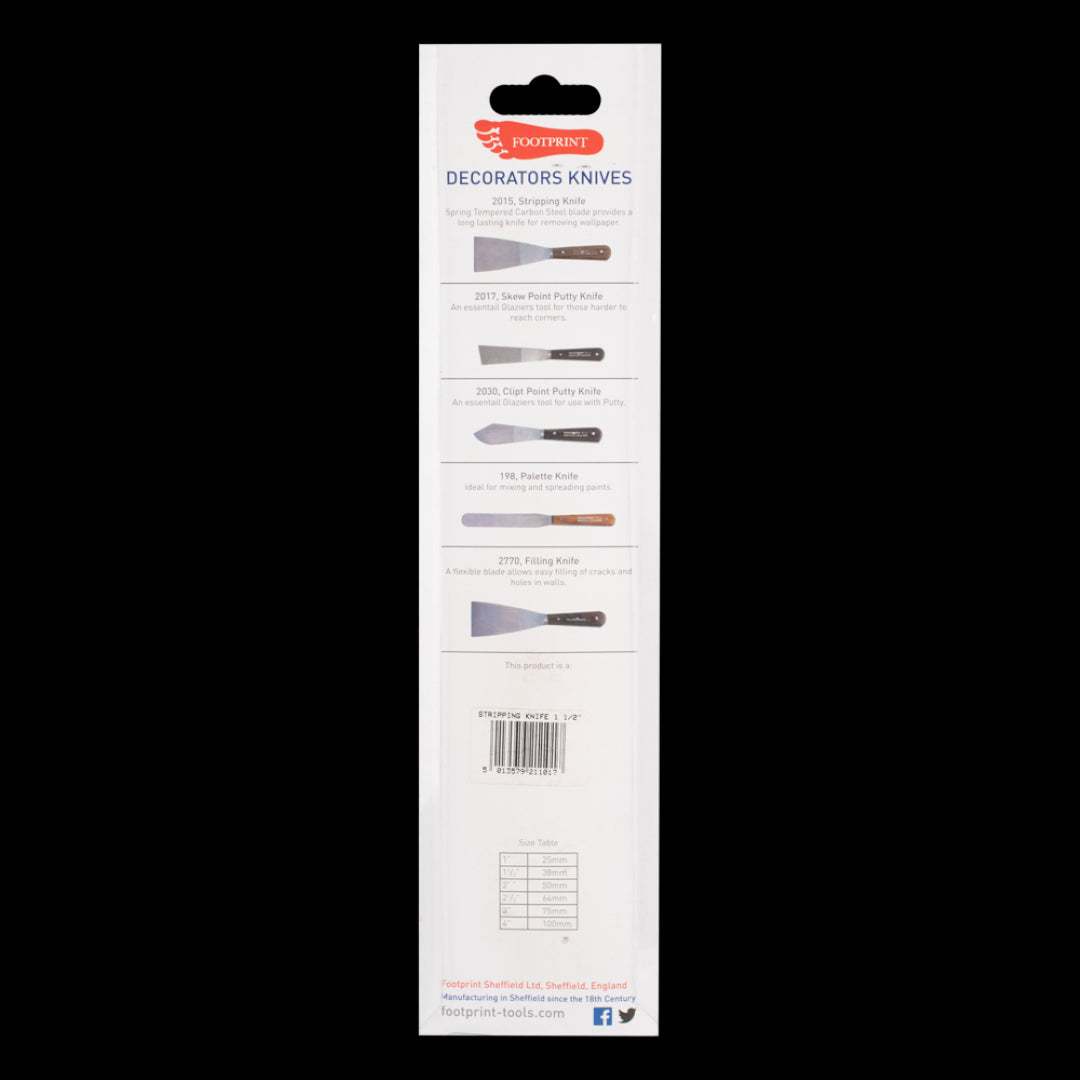 FOOTPRINT 38mm Stripping Knife with a durable carbon steel blade, ideal for efficient wallpaper and paint removal.