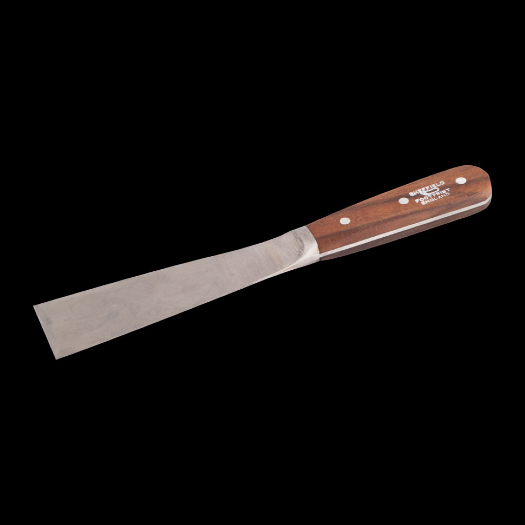 FOOTPRINT 38mm Stripping Knife featuring a sharp carbon steel blade and ergonomic hardwood handle for efficient wallpaper removal.