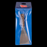 75mm FOOTPRINT Stripping Knife with carbon steel blade, ideal for wallpaper and paint removal, featuring a comfortable hardwood handle.