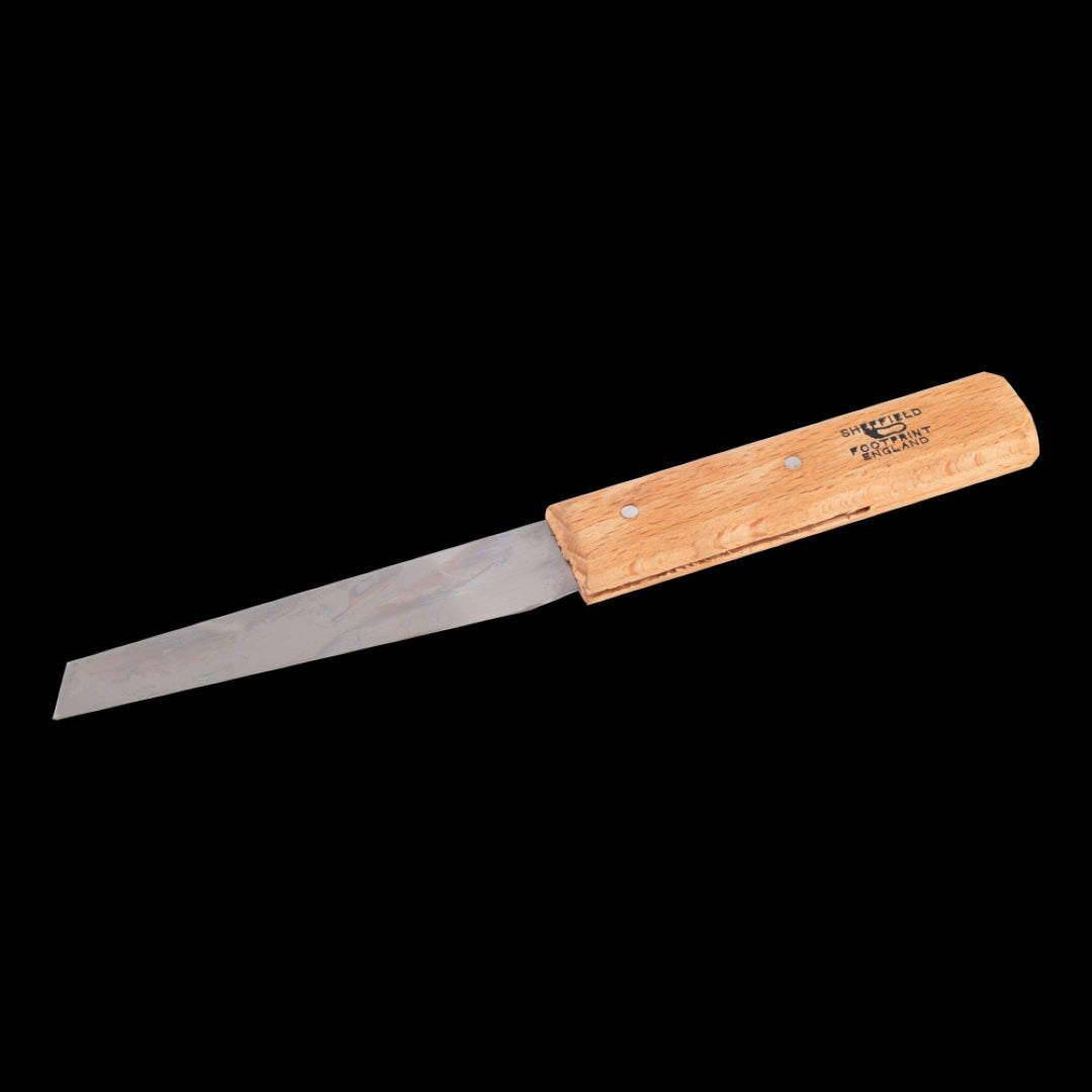 FOOTPRINT Shoe Knife featuring a 4.5-inch hardened steel blade and Beechwood handle, ideal for precision cutting tasks.
