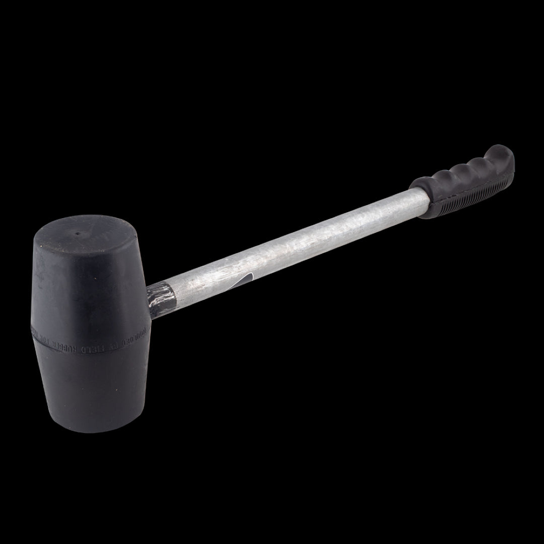 Field Rubber Mallet with 38cm steel handle, durable rubber head, and ergonomic grip for precise, comfortable striking.