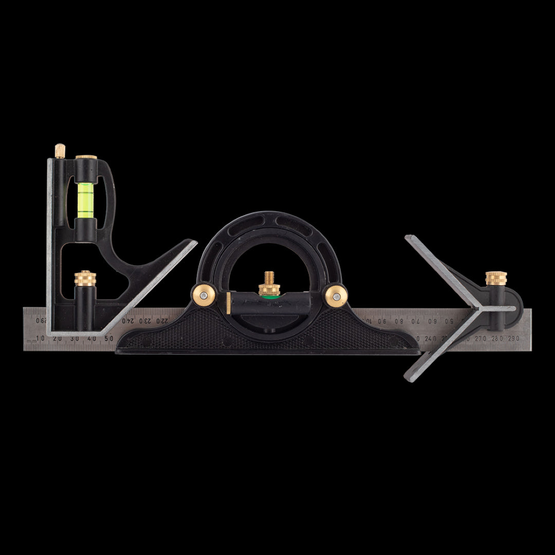 FISCO 300mm Combination Square with stainless steel blade, graduated protractor, and versatile measurement functions.