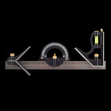 FISCO 300mm Combination Square with stainless steel blade, zinc stock, protractor, vials, and scribing pin for precise measurements.